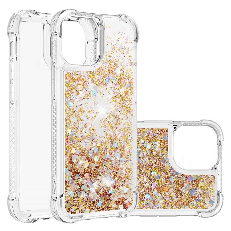 Dynamic Liquid Glitter Sand Quicksand TPU Case for iPhone 13 (6.1 inch) - Rose Gold Love Heart