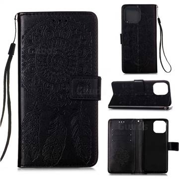 Embossing Dream Catcher Mandala Flower Leather Wallet Case for iPhone 13 (6.1 inch) - Black
