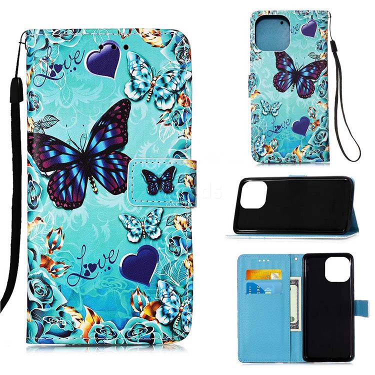 Love Butterfly Matte Leather Wallet Phone Case for iPhone 13 (6.1 inch)
