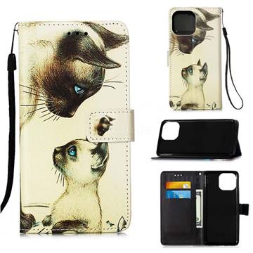 Cat Confrontation Matte Leather Wallet Phone Case for iPhone 13 (6.1 inch)