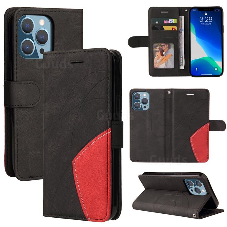 Luxury Two-color Stitching Leather Wallet Case Cover for iPhone 13 (6.1 inch) - Black