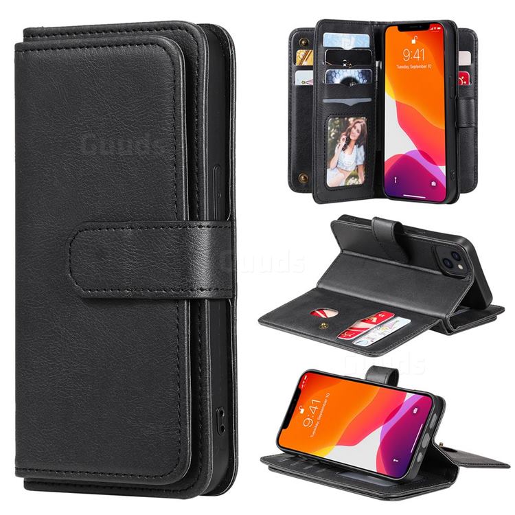 Multi-function Ten Card Slots and Photo Frame PU Leather Wallet Phone Case Cover for iPhone 13 (6.1 inch) - Black