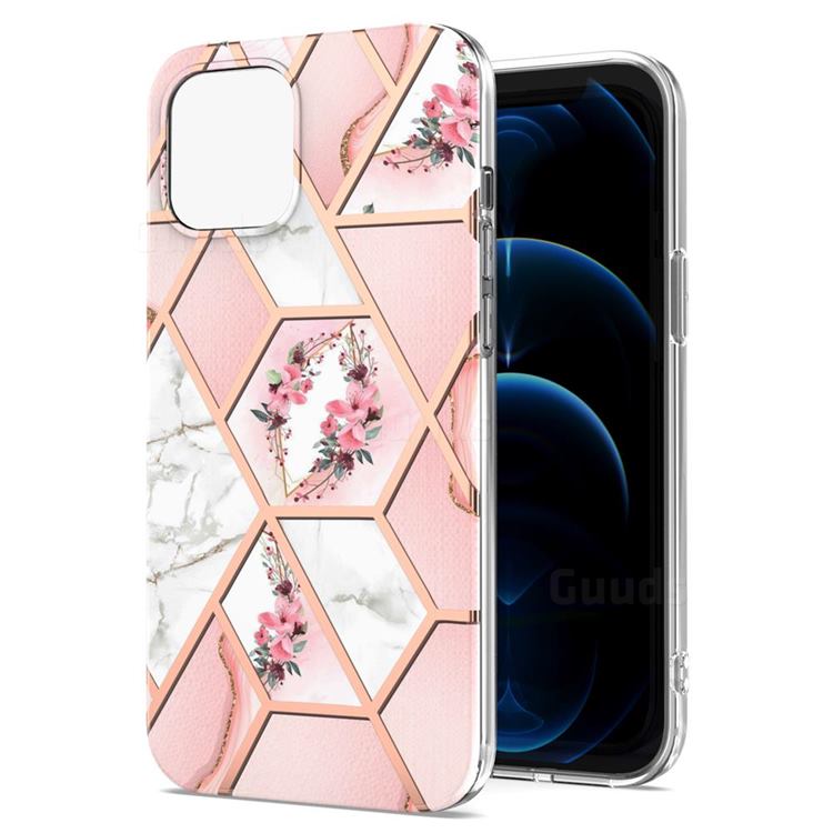 Pink Flower Marble Electroplating Protective Case Cover for iPhone 13 (6.1 inch)