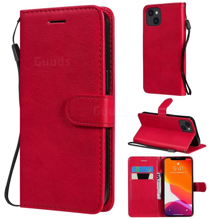 Retro Greek Classic Smooth PU Leather Wallet Phone Case for iPhone 13 (6.1 inch) - Red