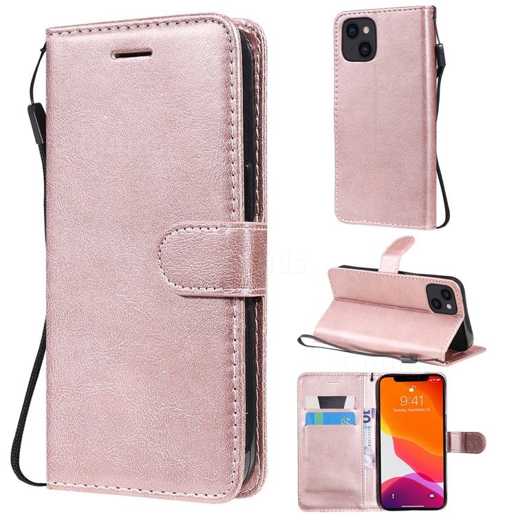 Retro Greek Classic Smooth PU Leather Wallet Phone Case for iPhone 13 (6.1 inch) - Rose Gold