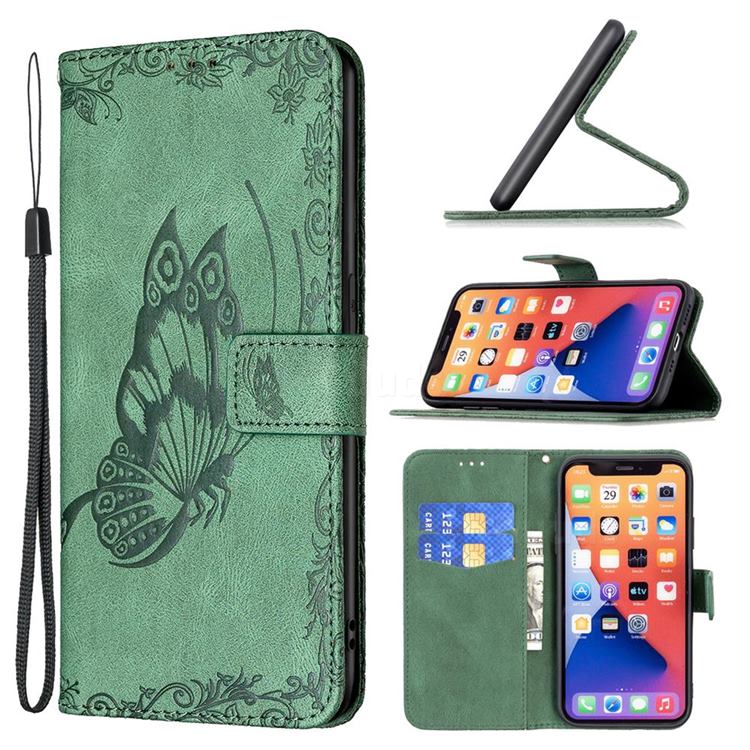 Binfen Color Imprint Vivid Butterfly Leather Wallet Case for iPhone 13 (6.1 inch) - Green
