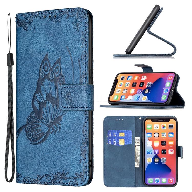 Binfen Color Imprint Vivid Butterfly Leather Wallet Case for iPhone 13 (6.1 inch) - Blue