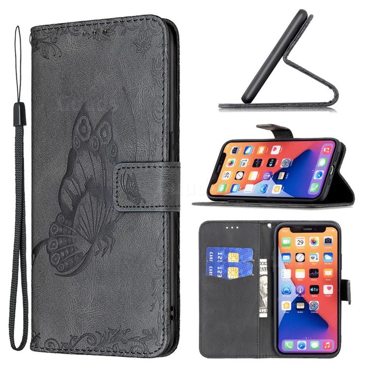 Binfen Color Imprint Vivid Butterfly Leather Wallet Case for iPhone 13 (6.1 inch) - Black