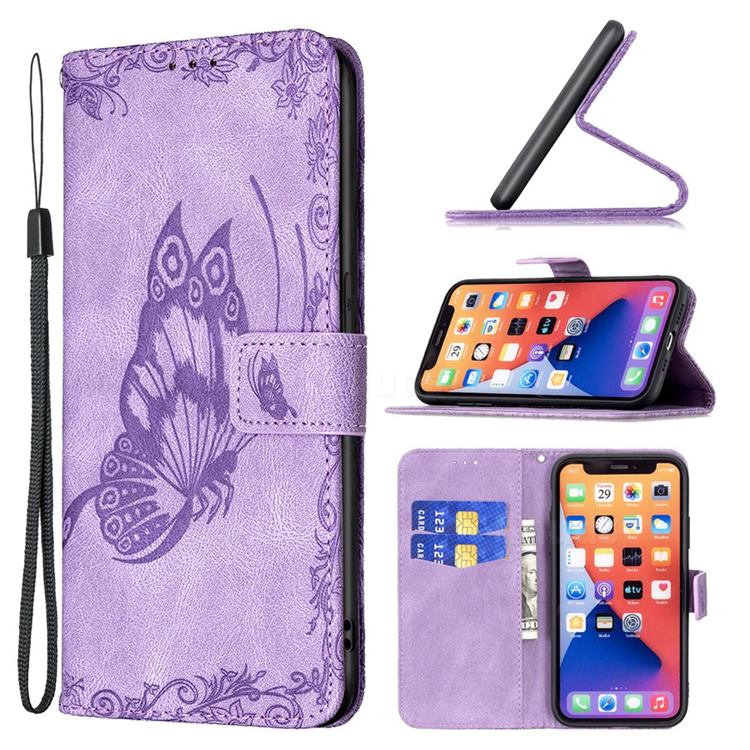 Binfen Color Imprint Vivid Butterfly Leather Wallet Case for iPhone 13 (6.1 inch) - Purple