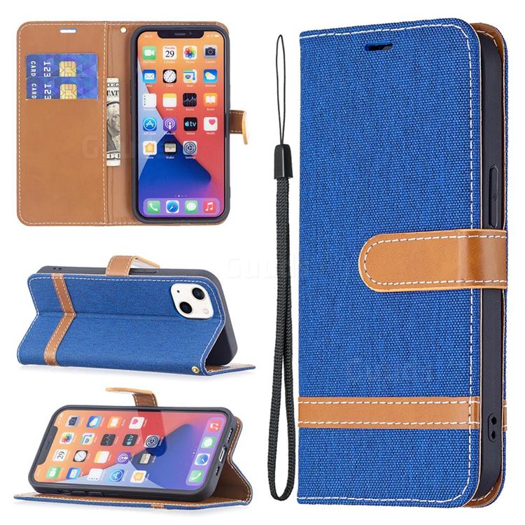 Jeans Cowboy Denim Leather Wallet Case for iPhone 13 (6.1 inch) - Sapphire