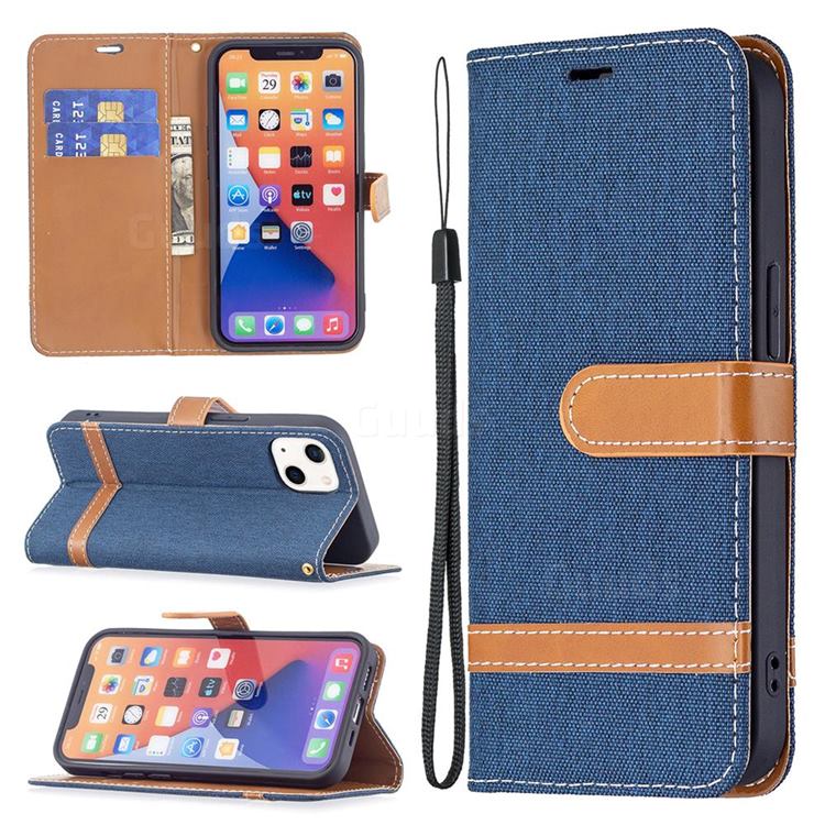 Jeans Cowboy Denim Leather Wallet Case for iPhone 13 (6.1 inch) - Dark Blue