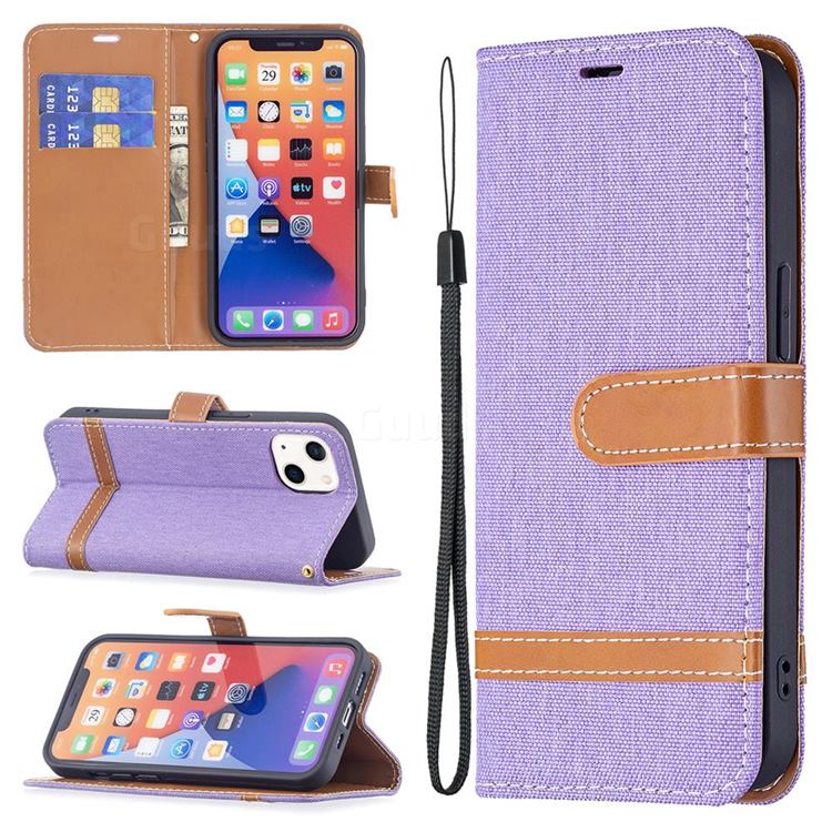 Jeans Cowboy Denim Leather Wallet Case for iPhone 13 (6.1 inch) - Purple