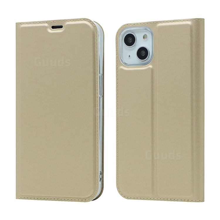 Ultra Slim Card Magnetic Automatic Suction Leather Wallet Case for iPhone 13 (6.1 inch) - Champagne