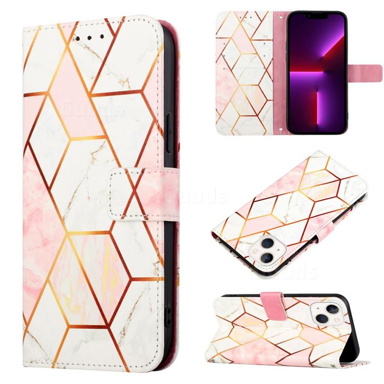Pink White Marble Leather Wallet Protective Case for iPhone 13 (6.1 inch)