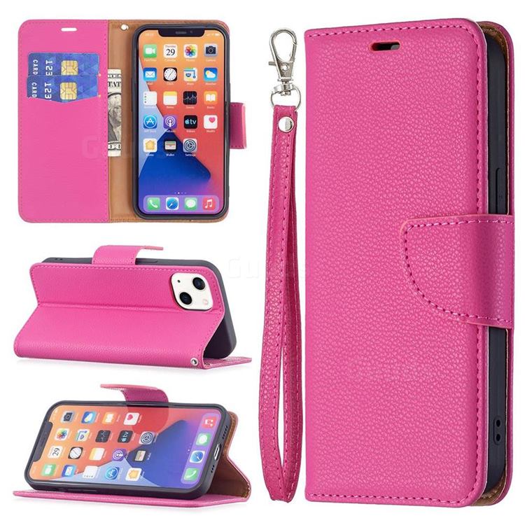 Classic Luxury Litchi Leather Phone Wallet Case for iPhone 13 (6.1 inch) - Rose
