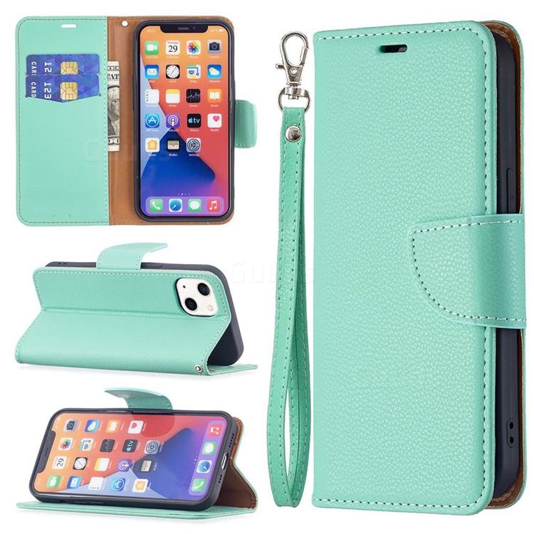 Classic Luxury Litchi Leather Phone Wallet Case for iPhone 13 (6.1 inch) - Green