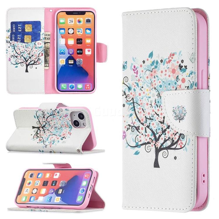 Colorful Tree Leather Wallet Case for iPhone 13 (6.1 inch)