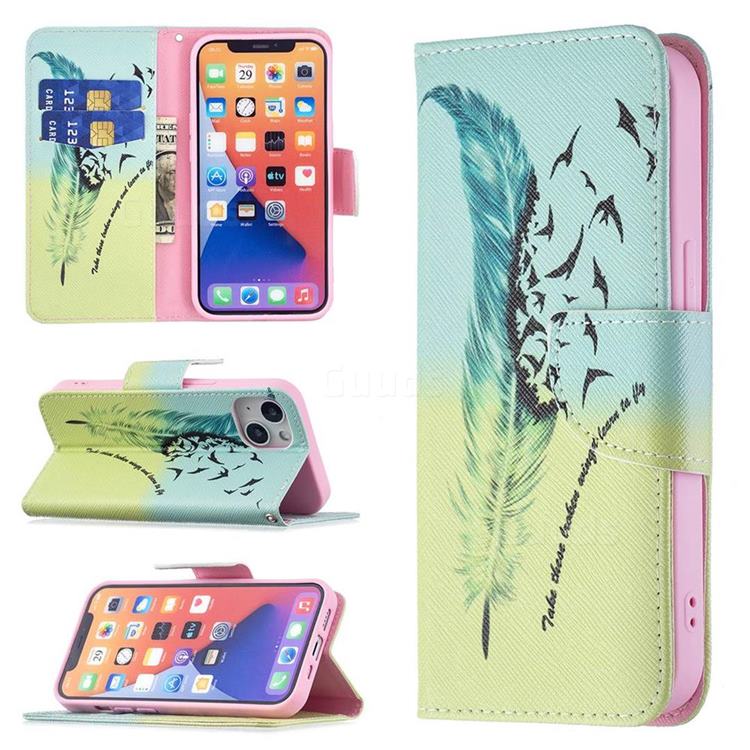 Feather Bird Leather Wallet Case for iPhone 13 (6.1 inch)