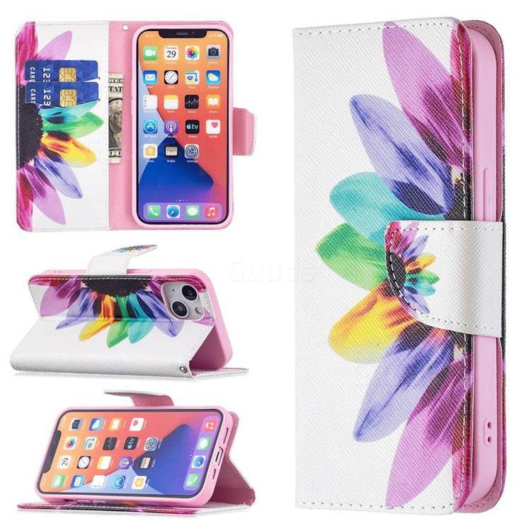 Seven-color Flowers Leather Wallet Case for iPhone 13 (6.1 inch)