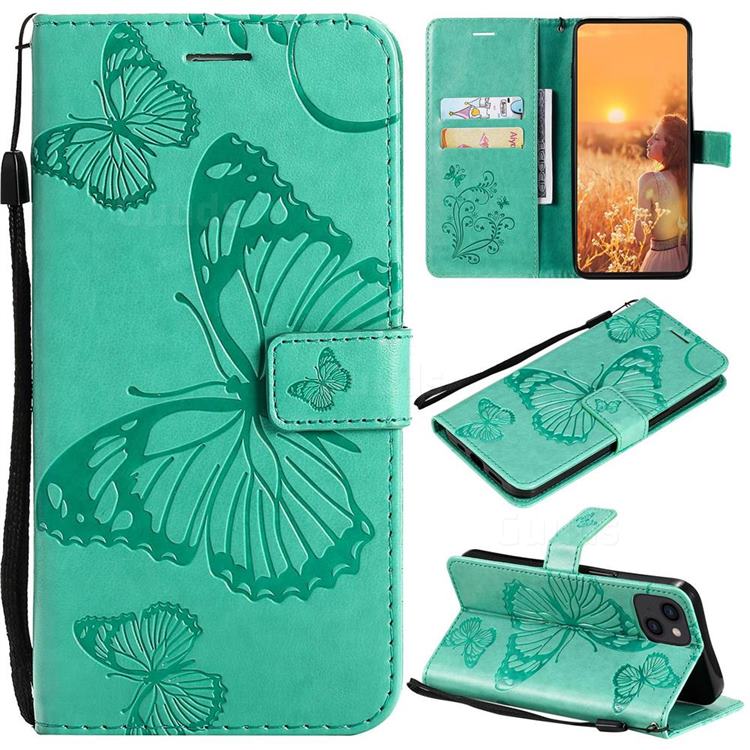Embossing 3D Butterfly Leather Wallet Case for iPhone 13 (6.1 inch) - Green