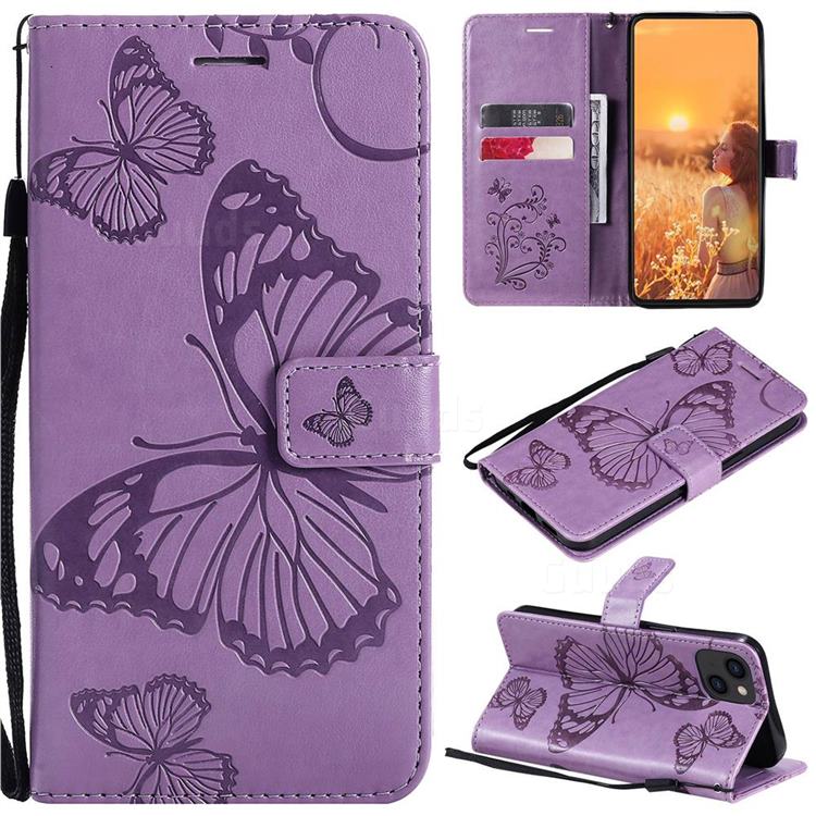 Embossing 3D Butterfly Leather Wallet Case for iPhone 13 (6.1 inch) - Purple