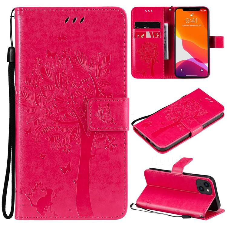 Embossing Butterfly Tree Leather Wallet Case for iPhone 13 (6.1 inch) - Rose