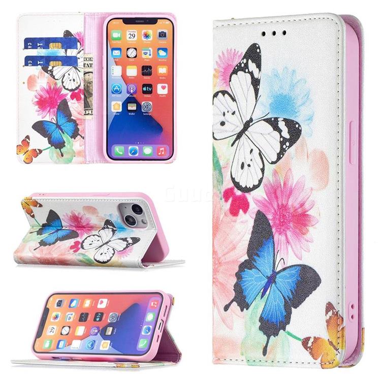 Flying Butterflies Slim Magnetic Attraction Wallet Flip Cover for iPhone 13 (6.1 inch)