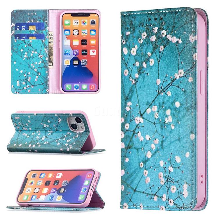 Plum Blossom Slim Magnetic Attraction Wallet Flip Cover for iPhone 13 (6.1 inch)
