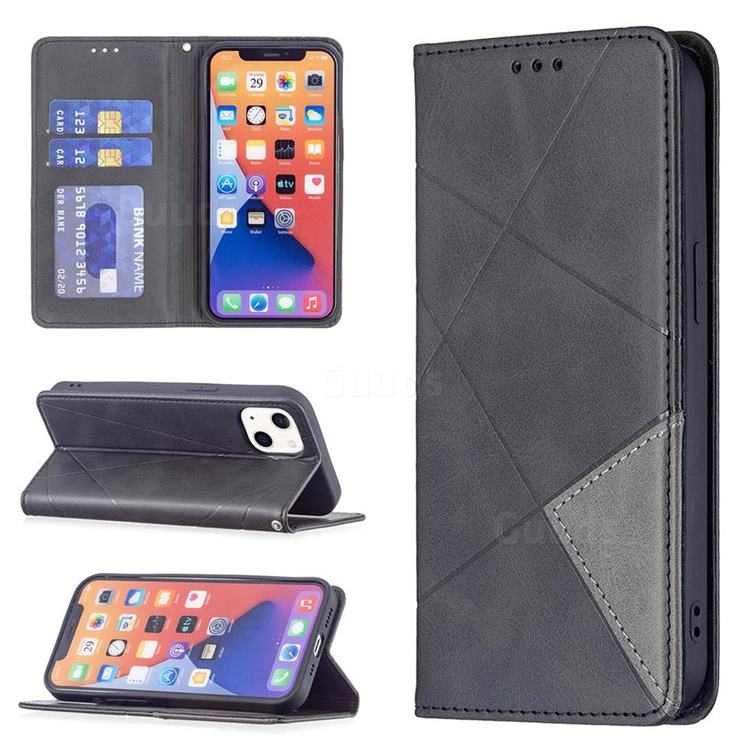 Prismatic Slim Magnetic Sucking Stitching Wallet Flip Cover for iPhone 13 (6.1 inch) - Black
