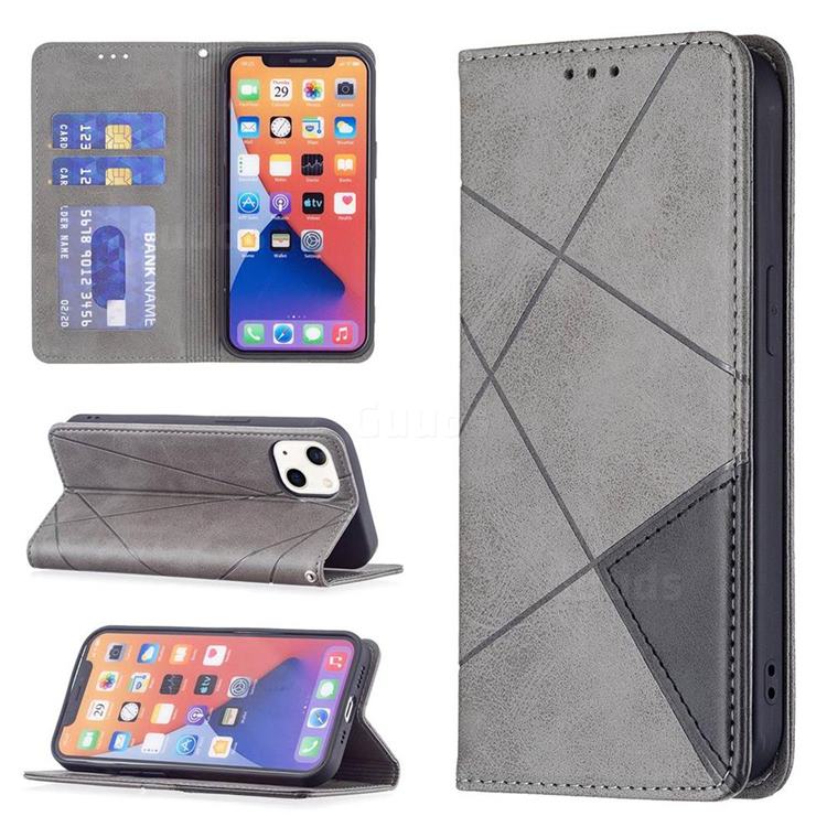 Prismatic Slim Magnetic Sucking Stitching Wallet Flip Cover for iPhone 13 (6.1 inch) - Gray