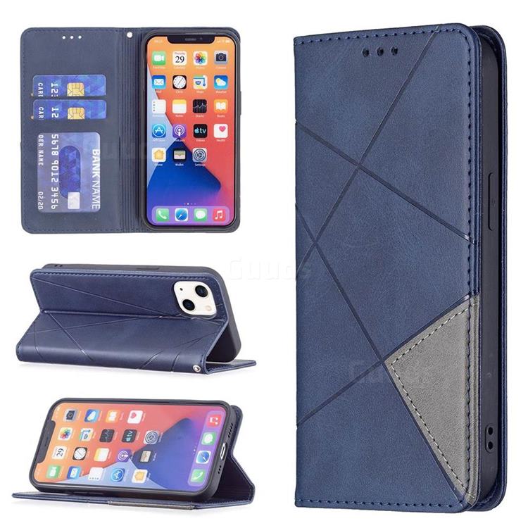 Prismatic Slim Magnetic Sucking Stitching Wallet Flip Cover for iPhone 13 (6.1 inch) - Blue