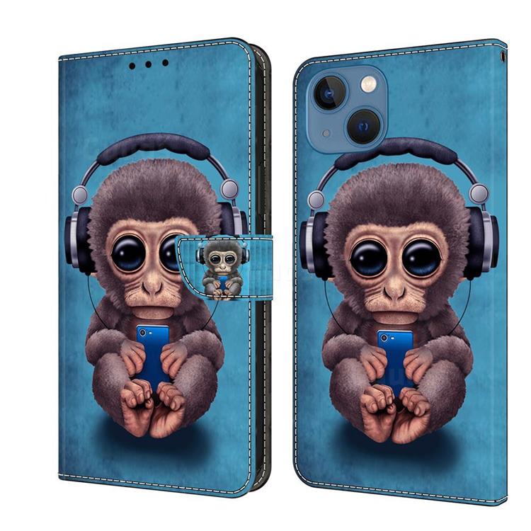 Cute Orangutan Crystal PU Leather Protective Wallet Case Cover for iPhone 13 (6.1 inch)