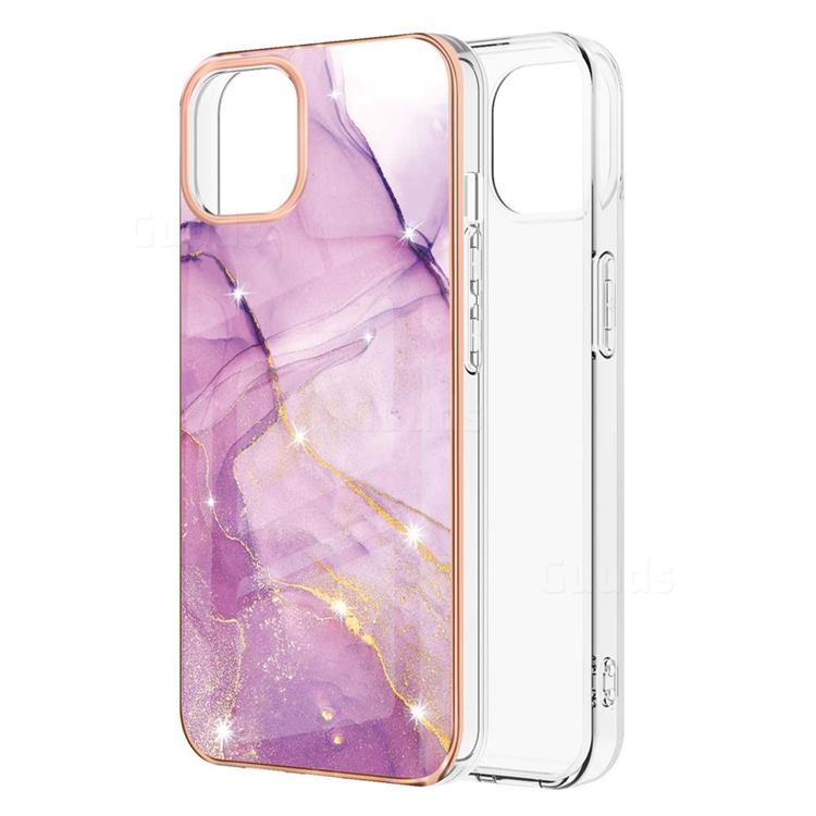 Dream Violet Electroplated Gold Frame 2.0 Thickness Plating Marble IMD Soft Back Cover for iPhone 13 mini (5.4 inch)