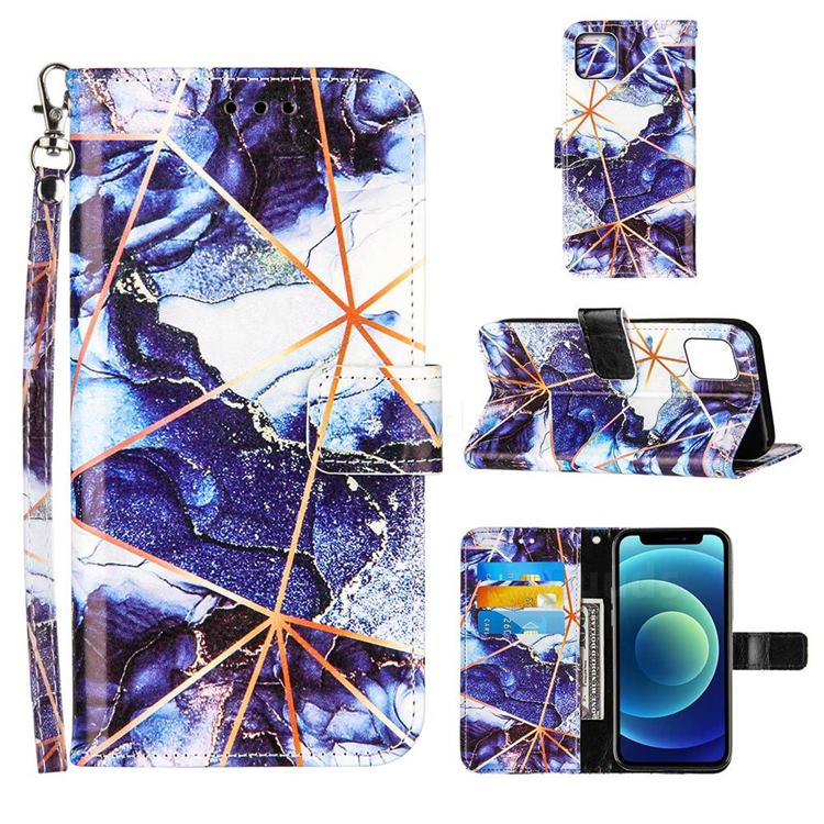 Starry Blue Stitching Color Marble Leather Wallet Case for iPhone 13 mini (5.4 inch)