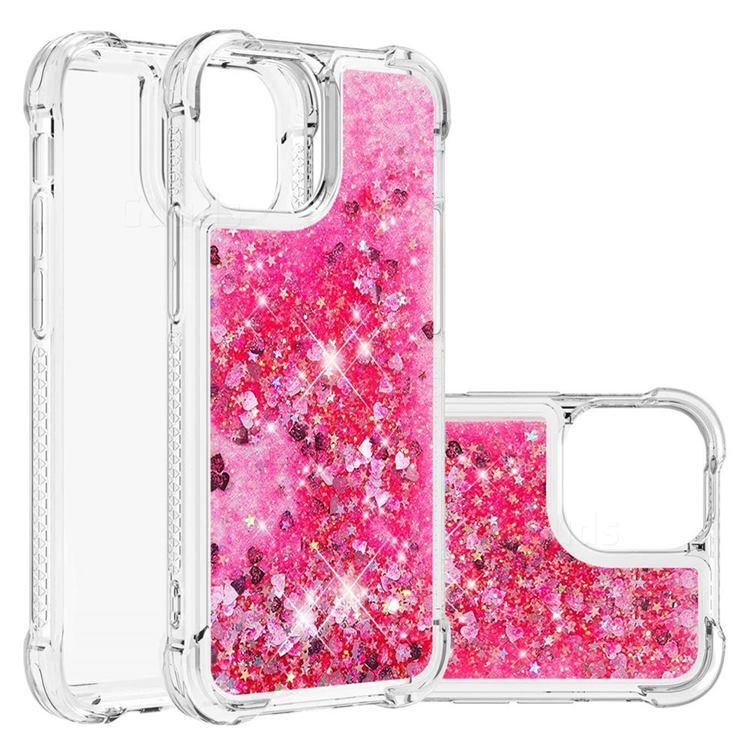 Dynamic Liquid Glitter Sand Quicksand TPU Case for iPhone 13 mini (5.4 inch) - Pink Love Heart