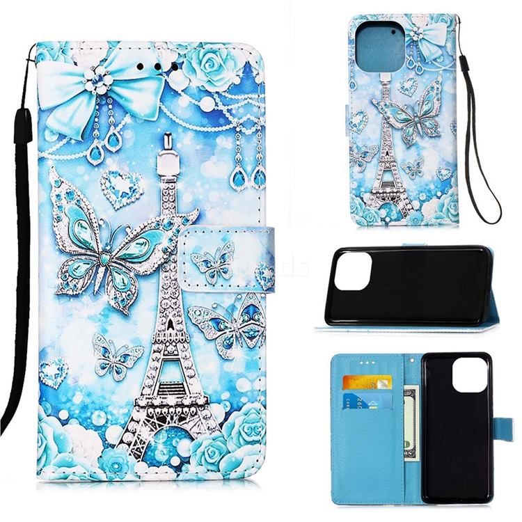 Tower Butterfly Matte Leather Wallet Phone Case for iPhone 13 mini (5.4 inch)