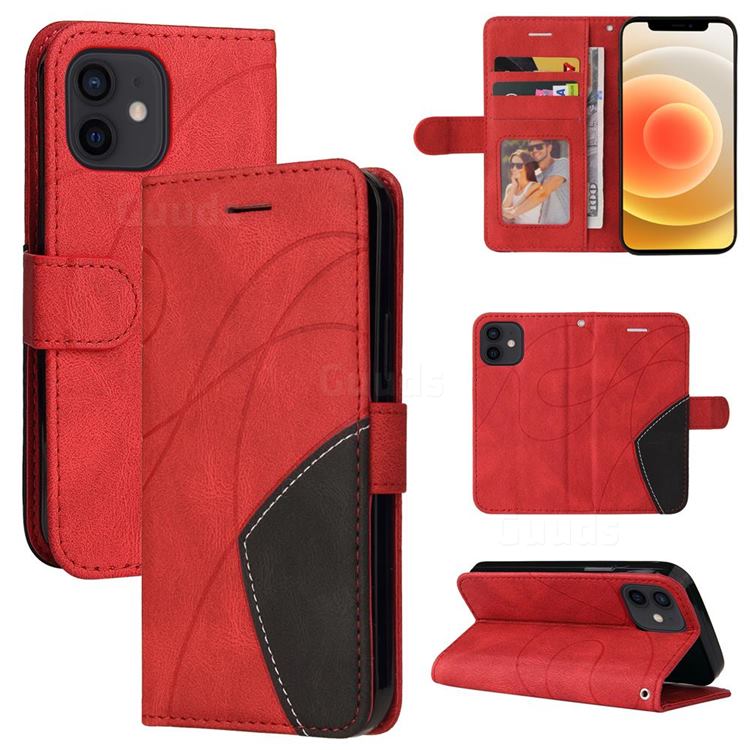 Luxury Two-color Stitching Leather Wallet Case Cover for iPhone 13 mini (5.4 inch) - Red