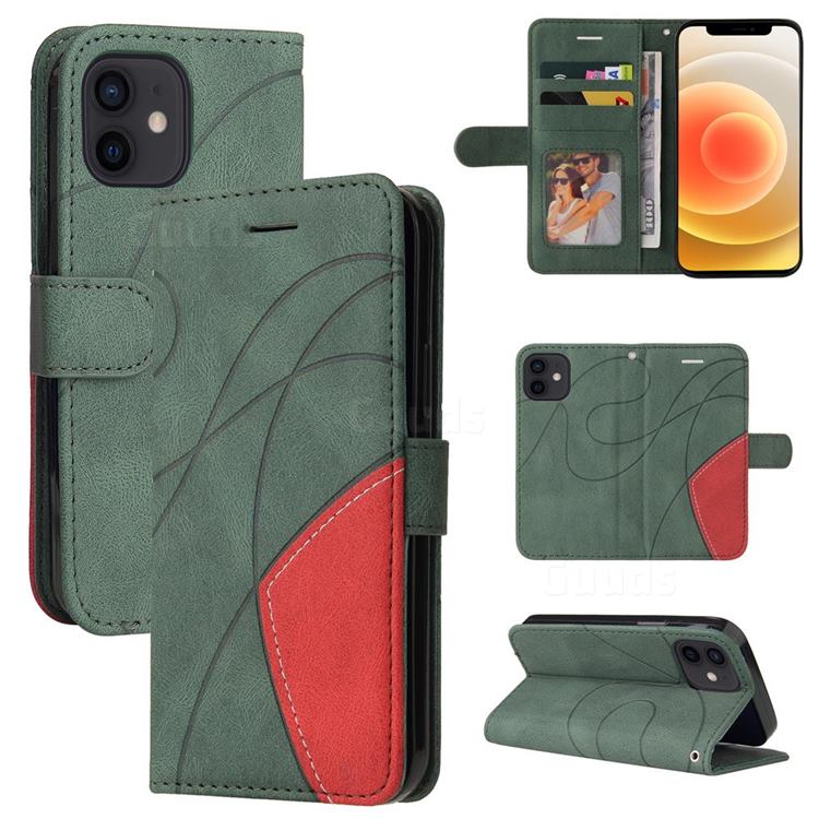 Luxury Two-color Stitching Leather Wallet Case Cover for iPhone 13 mini (5.4 inch) - Green