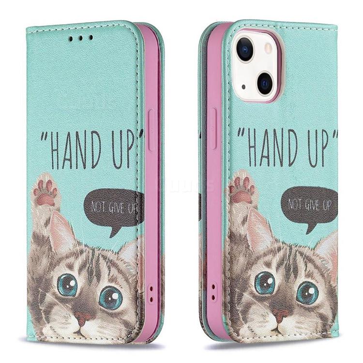 Hand Up Cat Slim Magnetic Attraction Wallet Flip Cover for iPhone 13 mini (5.4 inch)