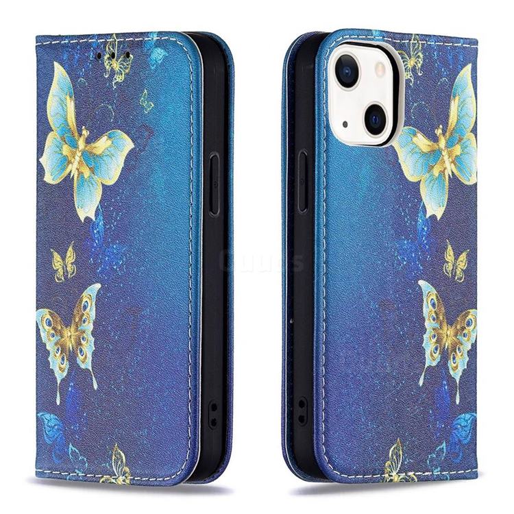 Gold Butterfly Slim Magnetic Attraction Wallet Flip Cover for iPhone 13 mini (5.4 inch)