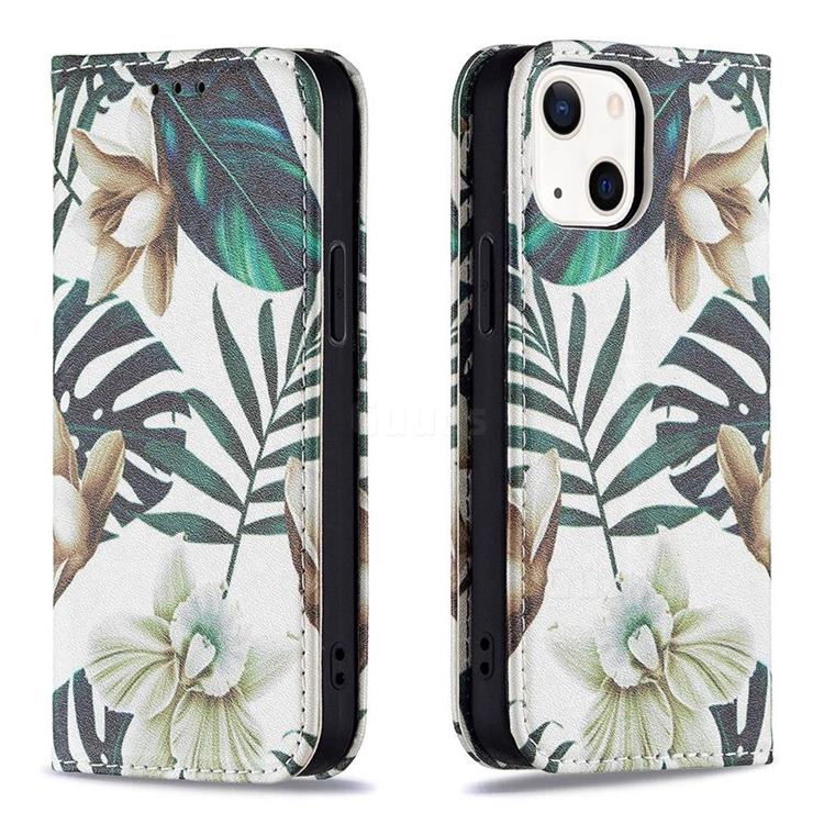 Flower Leaf Slim Magnetic Attraction Wallet Flip Cover for iPhone 13 mini (5.4 inch)