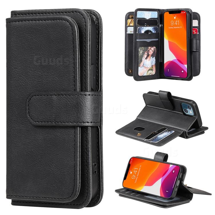 Multi-function Ten Card Slots and Photo Frame PU Leather Wallet Phone Case Cover for iPhone 13 mini (5.4 inch) - Black