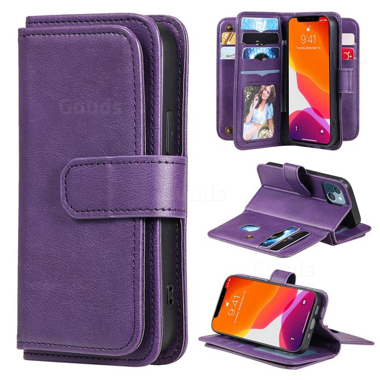 Multi-function Ten Card Slots and Photo Frame PU Leather Wallet Phone Case Cover for iPhone 13 mini (5.4 inch) - Violet