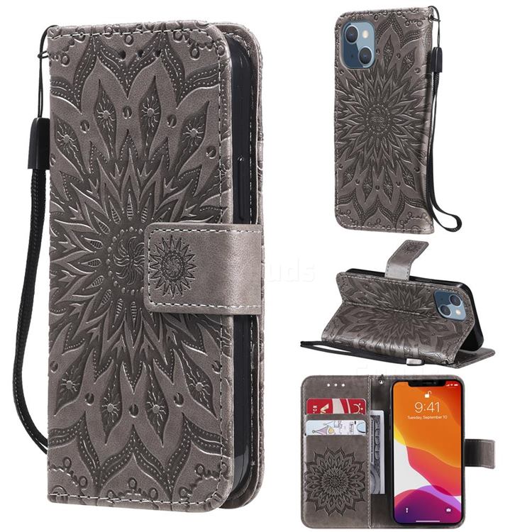 Embossing Sunflower Leather Wallet Case for iPhone 13 mini (5.4 inch) - Gray