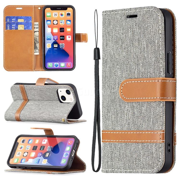 Jeans Cowboy Denim Leather Wallet Case for iPhone 13 mini (5.4 inch) - Gray
