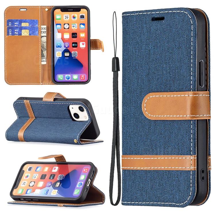 Jeans Cowboy Denim Leather Wallet Case for iPhone 13 mini (5.4 inch) - Dark Blue