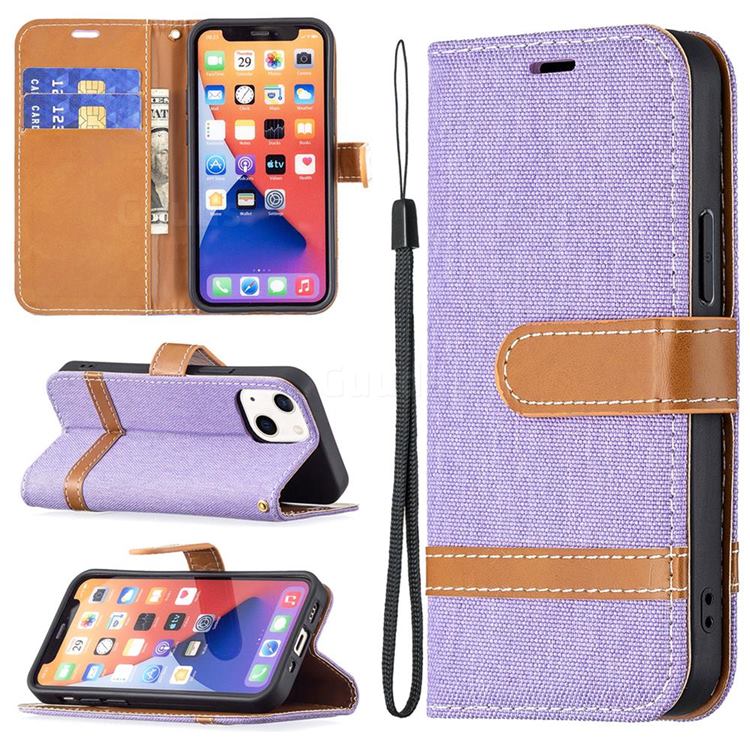 Jeans Cowboy Denim Leather Wallet Case for iPhone 13 mini (5.4 inch) - Purple