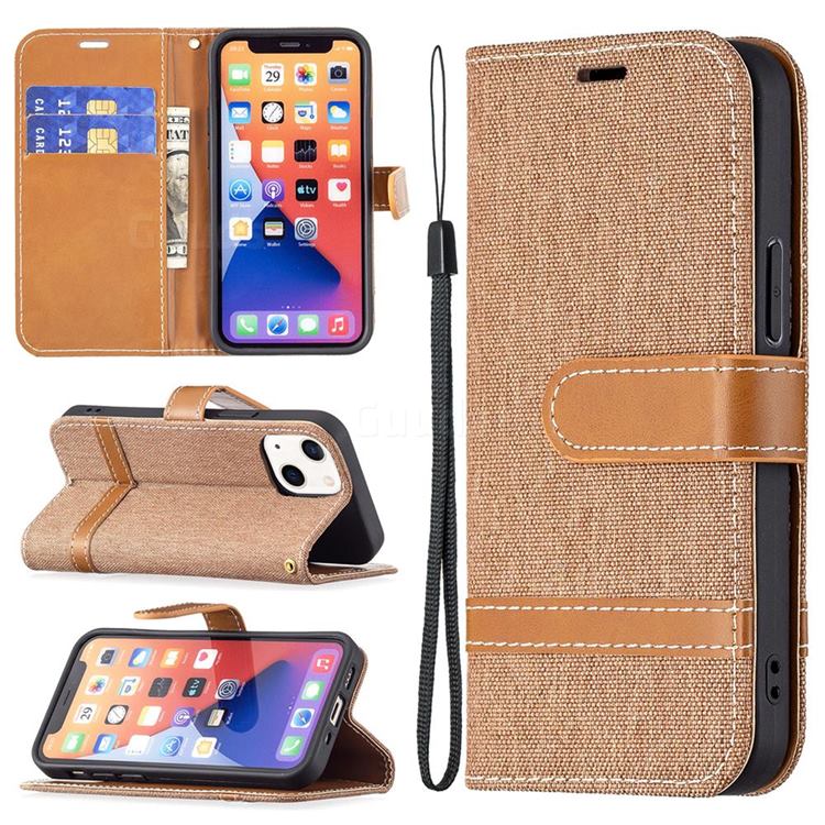 Jeans Cowboy Denim Leather Wallet Case for iPhone 13 mini (5.4 inch) - Brown