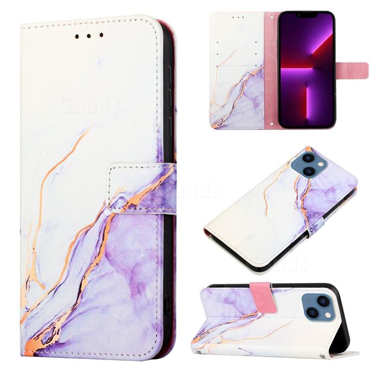 Purple White Marble Leather Wallet Protective Case for iPhone 13 mini (5.4 inch)