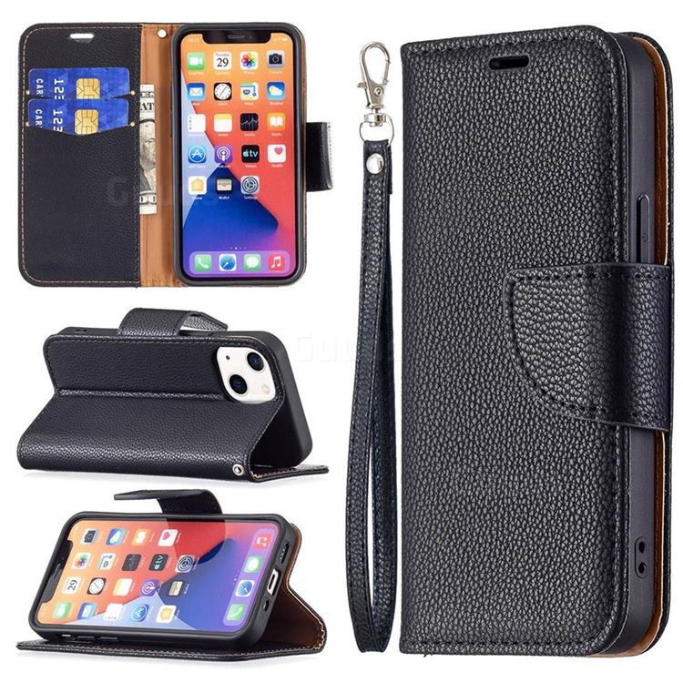 Classic Luxury Litchi Leather Phone Wallet Case for iPhone 13 mini (5.4 inch) - Black